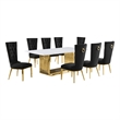 Best Quality Furniture 9-Piece Velvet & Marble Dining Set in Black/Gold/White