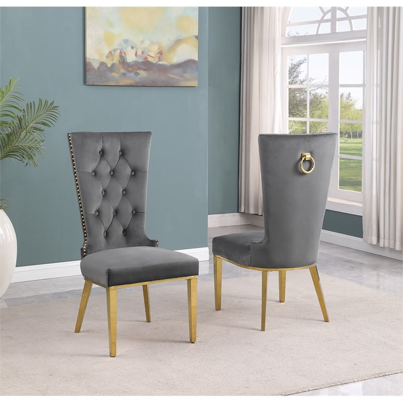 Best Quality Furniture 7-Piece Velvet & Marble Dining Set in Dark Gray/White