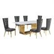 Best Quality Furniture 7-Piece Velvet & Marble Dining Set in Dark Gray/White