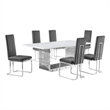 Best Quality Furniture 7-Piece Marble & Velvet Dining Set in White and Dark Gray