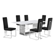 Best Quality Furniture 7-Piece Velvet & Marble Dining Set in Black and White