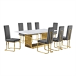 Best Quality Furniture 9-Piece Steel & Marble Dining Set in Gray/Gold/White