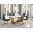 Best Quality Furniture White Marble Dining Set with Dark Gray Velvet Chairs