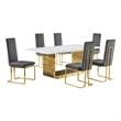 Best Quality Furniture White Marble Dining Set with Dark Gray Velvet Chairs