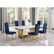 Best Quality Furniture 7-Piece Velvet & Marble Dining Set in Navy/White