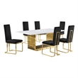 Best Quality Furniture 7-Piece Velvet & Marble Dining Set in Black/White