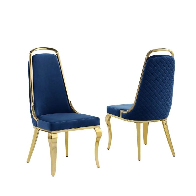 Best Quality Furniture White Marble Dining Set with Navy Blue Velvet Chairs