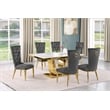 Best Quality Furniture White Marble Dining Set with Dark Gray Velvet Chairs