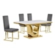 Best Quality Furniture White Marble Dining Set with Dark Gray Velvet Chairs