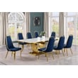 Best Quality Furniture White Marble Dining Set with Navy Blue Velvet Chairs