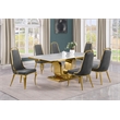 Best Quality Furniture White Marble Dining Set with Dark Gray Velvet Chairs