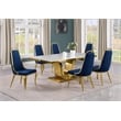 Best Quality Furniture White Marble Dining Set with Navy Blue Velvet Chairs