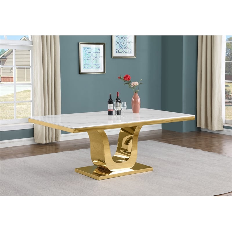 Best Quality Furniture White Marble Dining Set with Navy Blue Velvet Chairs