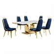 Best Quality Furniture White Marble Dining Set with Navy Blue Velvet Chairs