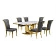 Best Quality Furniture White Marble Dining Set with Dark Gray Velvet Chairs