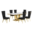 Best Quality Furniture White Marble Dining Set with Black Velvet Chairs