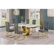 Best Quality Furniture White Marble Dining Set with Dark Gray Velvet Chairs