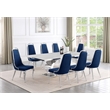 Best Quality Furniture White Marble Dining Set with Navy Blue Velvet Chairs