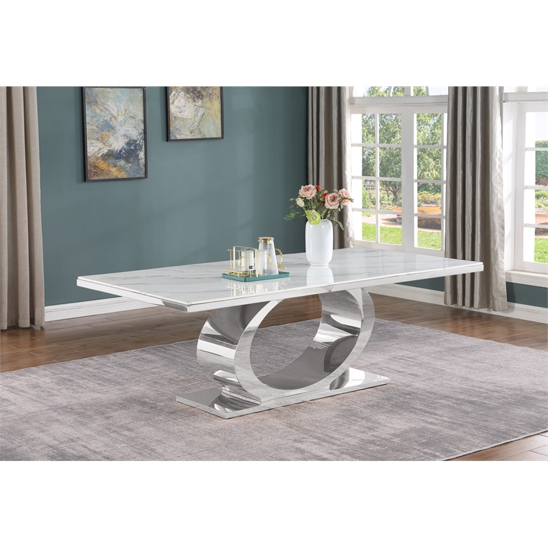 Best Quality Furniture White Marble Dining Set with Black Velvet Chairs