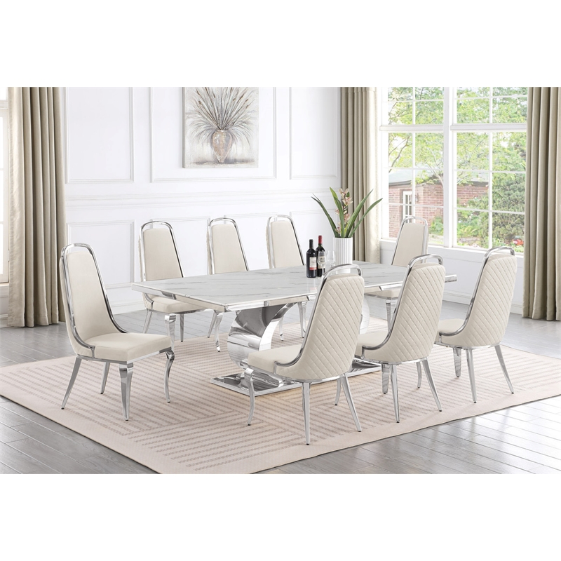 Best Quality Furniture White Marble Dining Set with Cream Velvet Chairs