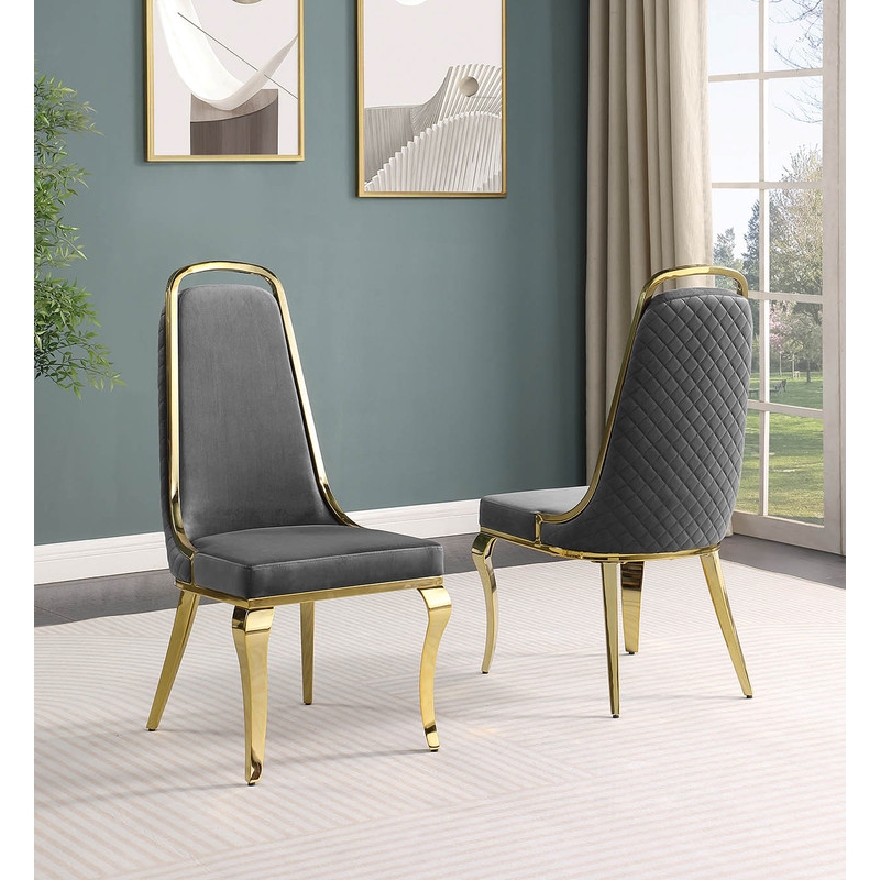 Best Quality Furniture White Marble Dining Set with Dark Gray Velvet Chairs