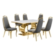 Best Quality Furniture White Marble Dining Set with Dark Gray Velvet Chairs