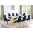 Best Quality Furniture White Marble Dining Set with Navy Blue Velvet Chairs