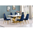Best Quality Furniture White Marble Dining Set with Navy Blue Velvet Chairs