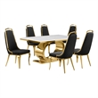 Best Quality Furniture White Marble Dining Set with Black Velvet Chairs
