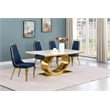 Best Quality Furniture White Marble Dining Set with Navy Blue Velvet Chairs