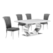 Best Quality Furniture White Marble Dining Set with Dark Gray Velvet Chairs