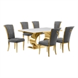 Best Quality Furniture White Marble Dining Set with Dark Gray Velvet Chairs