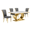 Best Quality Furniture White Marble Dining Set with Dark Gray Velvet Chairs