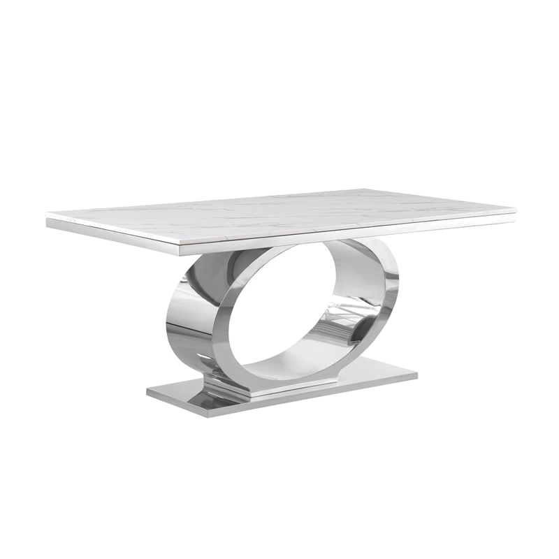 Best Quality Furniture White Marble Dining Set with Dark Gray Velvet Chairs