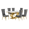 Best Quality Furniture White Marble Dining Set with Dark Gray Velvet Chairs
