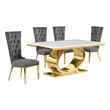 Best Quality Furniture White Marble Dining Set with Dark Gray Velvet Chairs