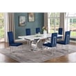 Best Quality Furniture White Marble Dining Set with Navy Blue Velvet Chairs