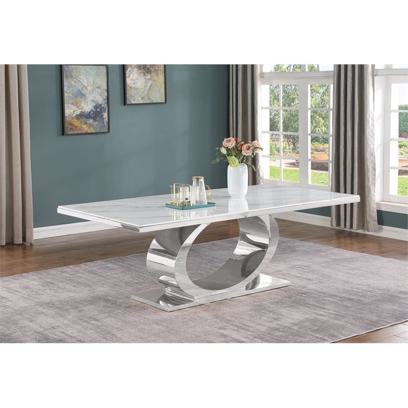 Best Quality Furniture White Marble Dining Set with Navy Blue Velvet Chairs