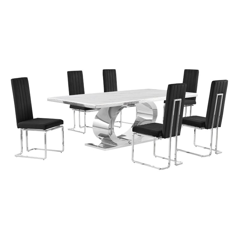 Best Quality Furniture White Marble Dining Set with Black Velvet Chairs