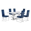 Best Quality Furniture White Marble Dining Set with Navy Blue Velvet Chairs