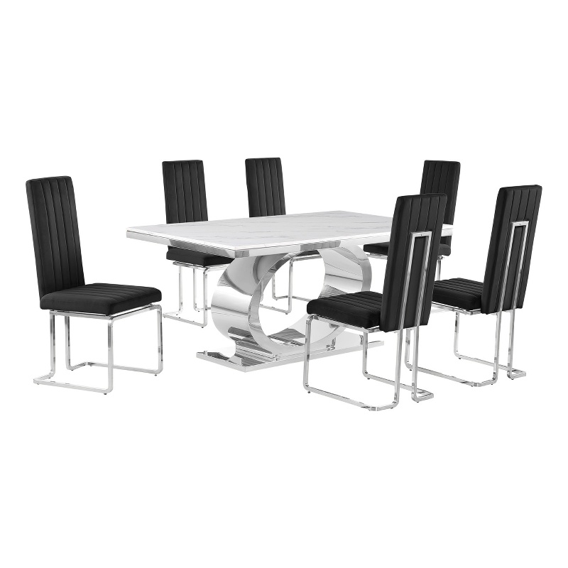 Best Quality Furniture White Marble Dining Set with Black Velvet Chairs