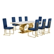 Best Quality Furniture White Marble Dining Set with Navy Blue Velvet Chairs