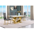Best Quality Furniture White Marble Dining Set with Dark Gray Velvet Chairs