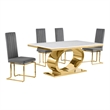 Best Quality Furniture White Marble Dining Set with Dark Gray Velvet Chairs
