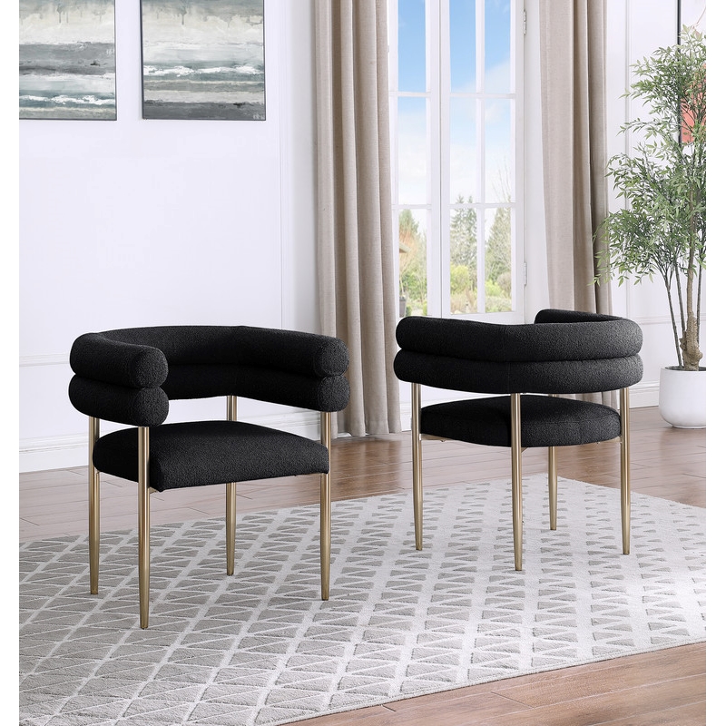 Best Quality Furniture 2 Set Teddy Fur Fabric Chairs in Black with Gold Chrome