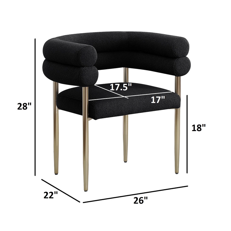 Best Quality Furniture 2 Set Teddy Fur Fabric Chairs in Black with Gold Chrome