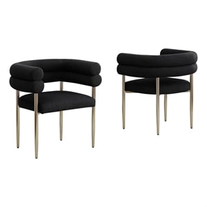 Best Quality Furniture 2 Set Teddy Fur Fabric Chairs in Black with Gold Chrome