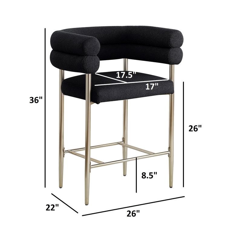 Best Quality 2 Set Teddy Fur Fabric Counter Chairs in Black with Gold Chrome