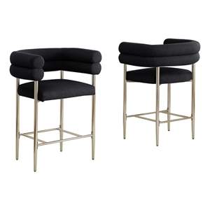 Best Quality 2 Set Teddy Fur Fabric Counter Chairs in Black with Gold Chrome