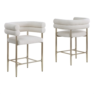 Best Quality 2 Set Teddy Fur Fabric Counter Chairs in Beige with Gold Chrome